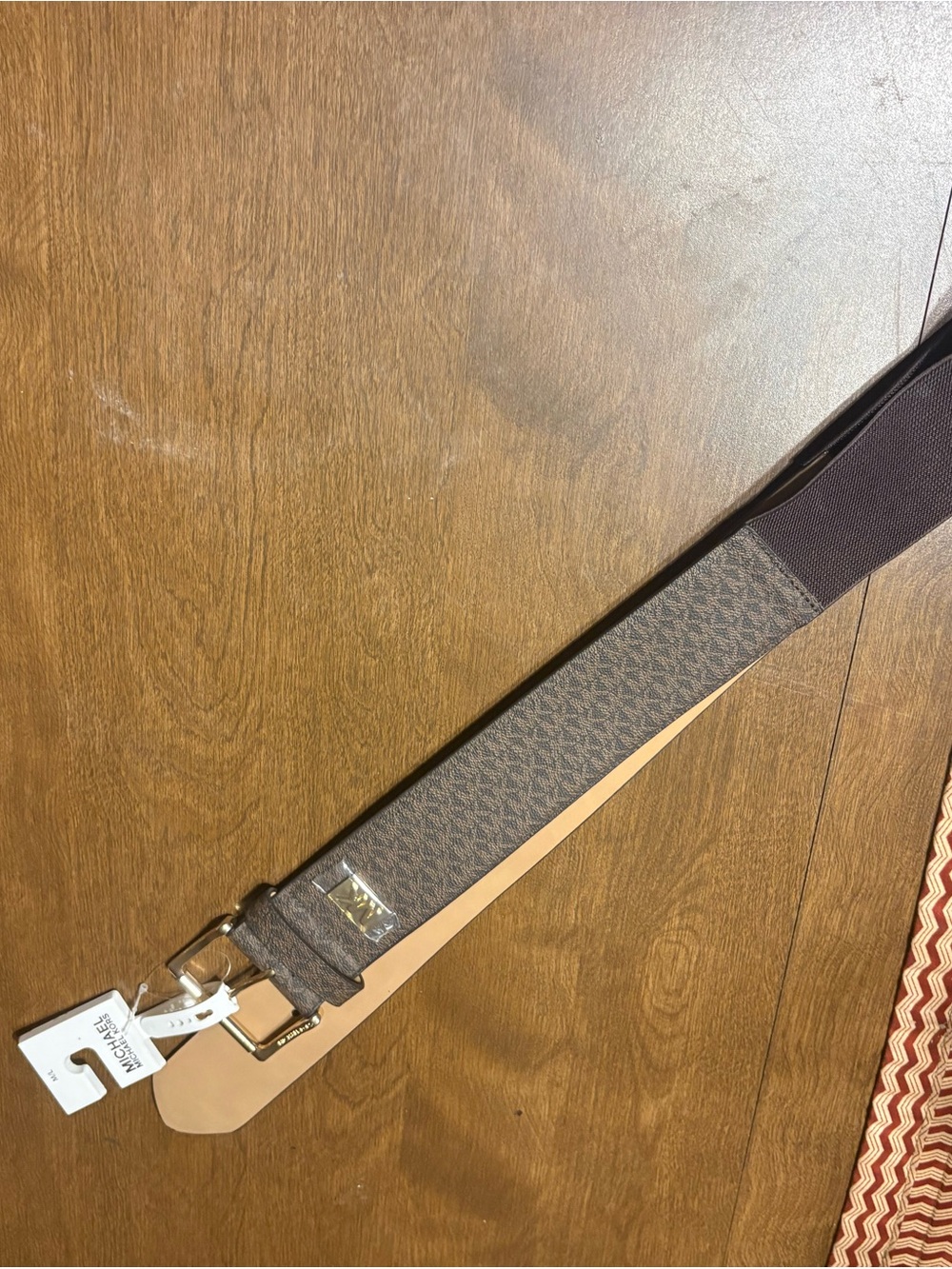 Women’s Michael Kors stretch Elastic Brown Logo-Textured Belt with Metal Buckle - Picture 9 of 11